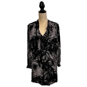 Parker Silk Dress with Long Sleeves, Elastic Waist and Bow at Neck